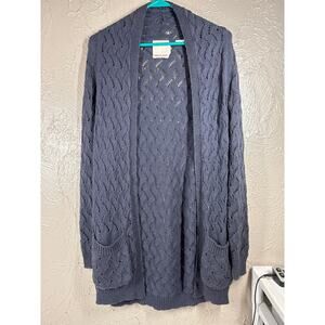 Rebecca Taylor Open-Knit Open Front Cardigan Sweater Gray Size L